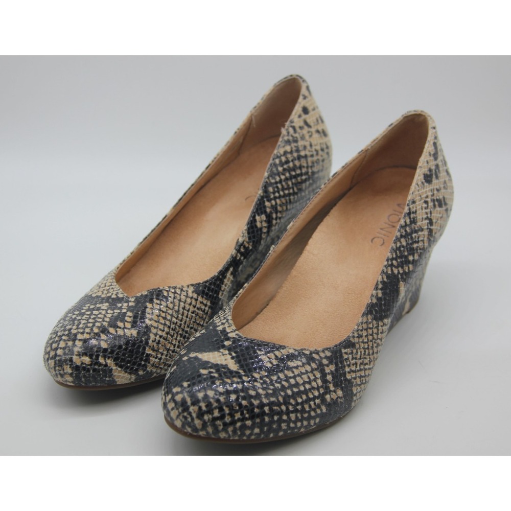 Vionic Shoes Pumps Womens 9 Antonia Wedge Heel Comfort Snakeskin Print Orthaheel